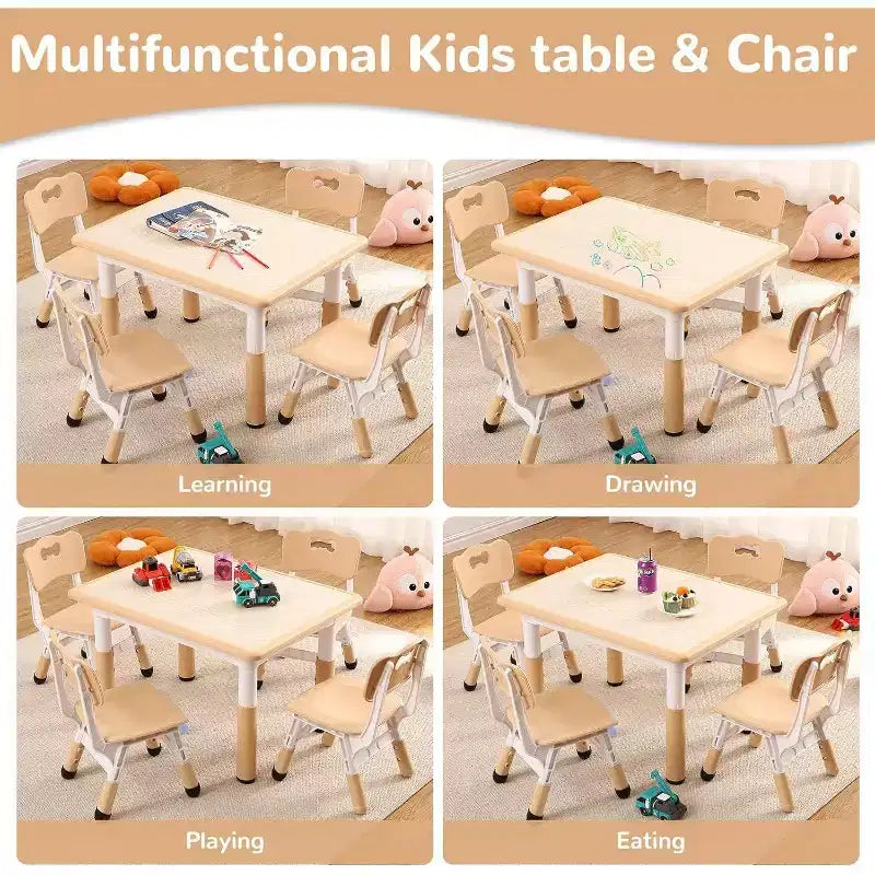 Acekool Ensemble Table et 4 Chaises pour Enfants, Table d'Activités Réglable en Hauteur pour les 2-10 Ans, Bureau d'Art pour Tout-Petits, Salle de Classe Maison