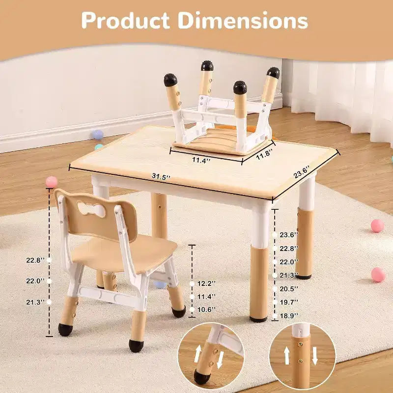 Acekool Ensemble Table et 4 Chaises pour Enfants, Table d'Activités Réglable en Hauteur pour les 2-10 Ans, Bureau d'Art pour Tout-Petits, Salle de Classe Maison