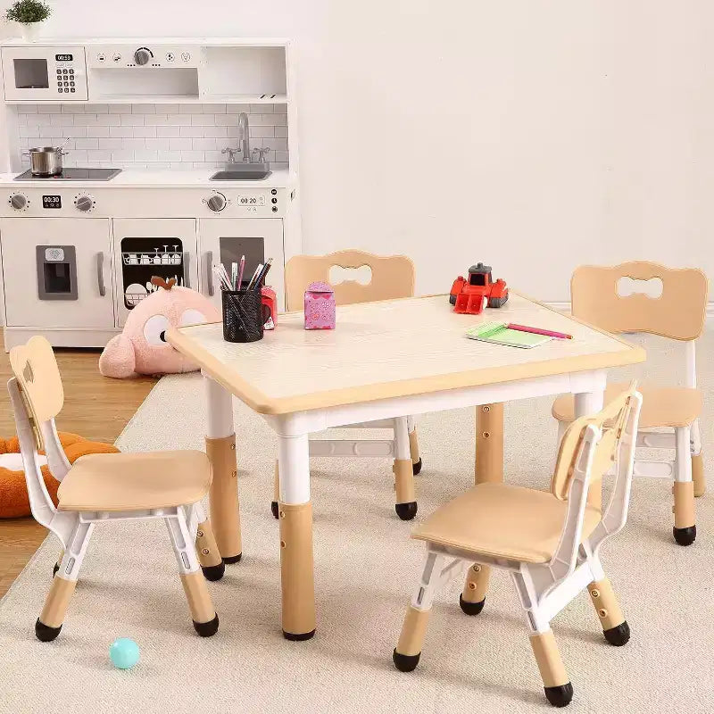 Acekool Ensemble Table et 4 Chaises pour Enfants, Table d'Activités Réglable en Hauteur pour les 2-10 Ans, Bureau d'Art pour Tout-Petits, Salle de Classe Maison
