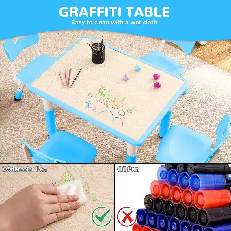 Acekool Ensemble Table et 4 Chaises pour Enfants, Table d'Activités Réglable en Hauteur pour les 2-10 Ans, Bureau d'Art pour Tout-Petits, Salle de Classe Maison