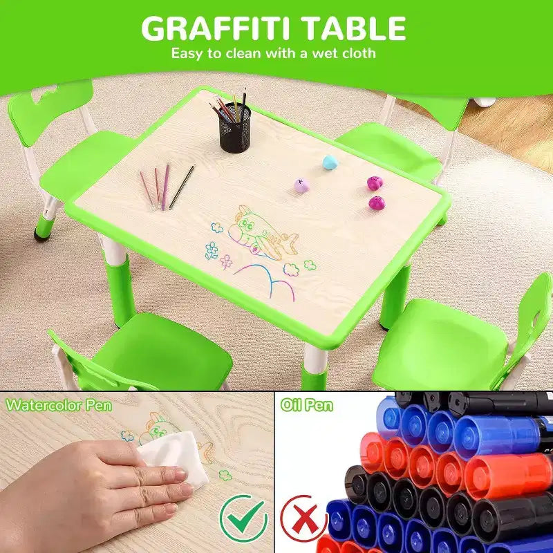 Acekool Ensemble Table et 4 Chaises pour Enfants, Table d'Activités Réglable en Hauteur pour les 2-10 Ans, Bureau d'Art pour Tout-Petits, Salle de Classe Maison