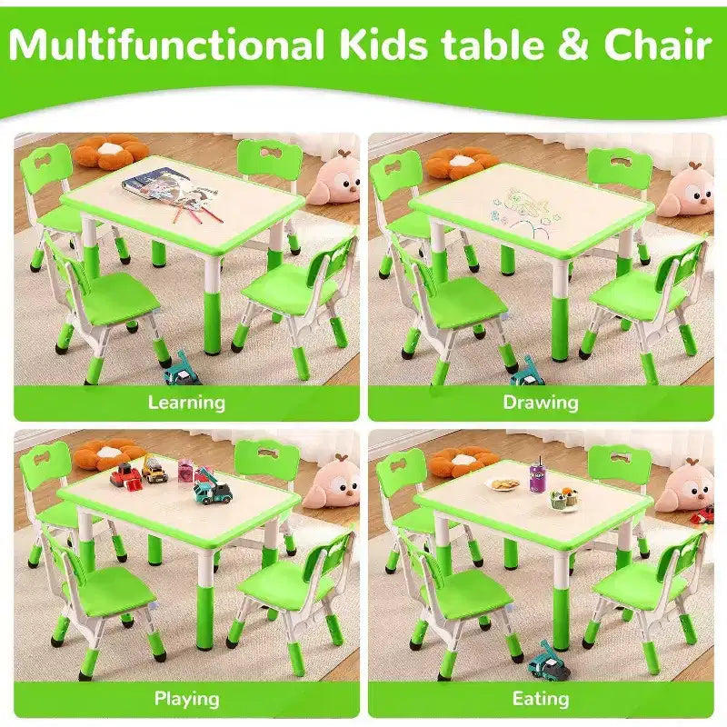 Acekool Ensemble Table et 4 Chaises pour Enfants, Table d'Activités Réglable en Hauteur pour les 2-10 Ans, Bureau d'Art pour Tout-Petits, Salle de Classe Maison