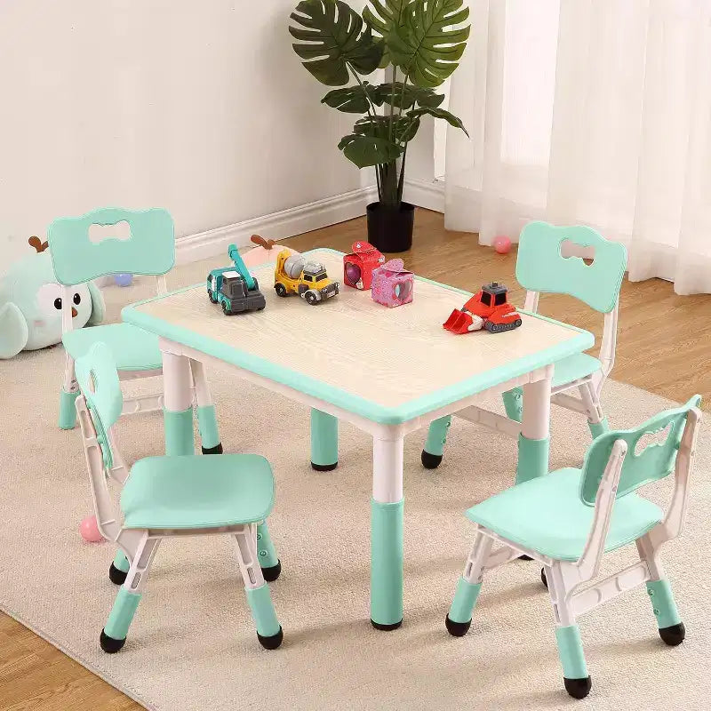Acekool Ensemble Table et 4 Chaises pour Enfants, Table d'Activités Réglable en Hauteur pour les 2-10 Ans, Bureau d'Art pour Tout-Petits, Salle de Classe Maison
