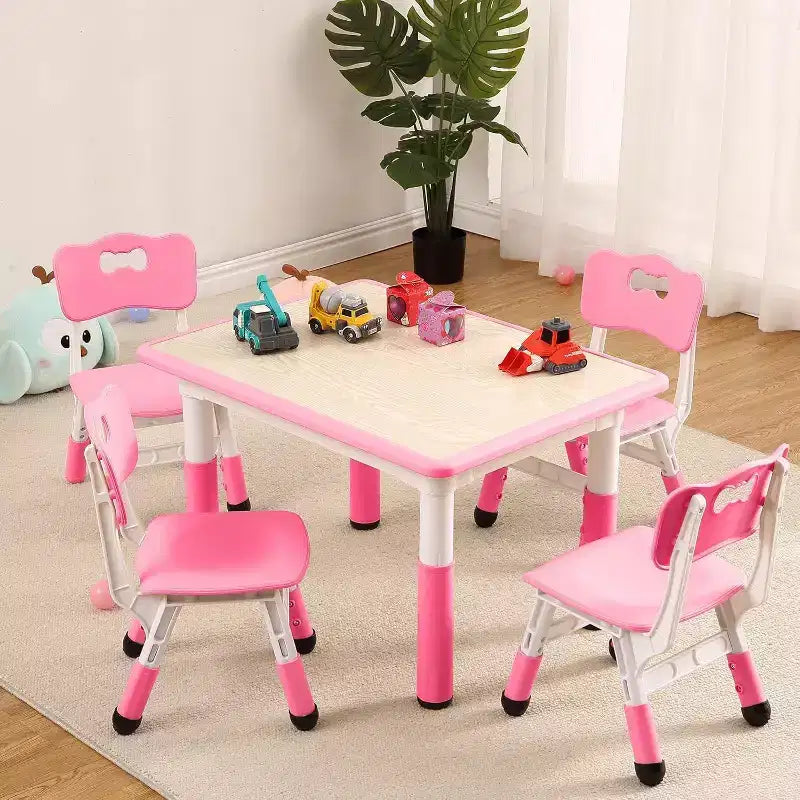 Acekool Ensemble Table et 4 Chaises pour Enfants, Table d'Activités Réglable en Hauteur pour les 2-10 Ans, Bureau d'Art pour Tout-Petits, Salle de Classe Maison