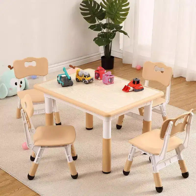 Acekool Ensemble Table et 4 Chaises pour Enfants, Table d'Activités Réglable en Hauteur pour les 2-10 Ans, Bureau d'Art pour Tout-Petits, Salle de Classe Maison