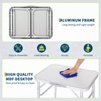 Table de camping pliante en aluminium 24x17 avec plateau en MDF, hauteur réglable (9C23) et table portable légère pour l'intérieur/l'extérieur, les pique-niques à la plage