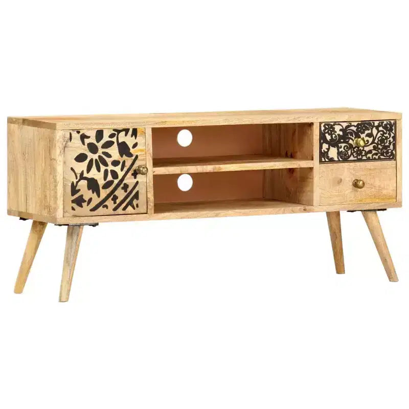 vidaXL Meuble TV en bois de manguier naturel avec accents noirs