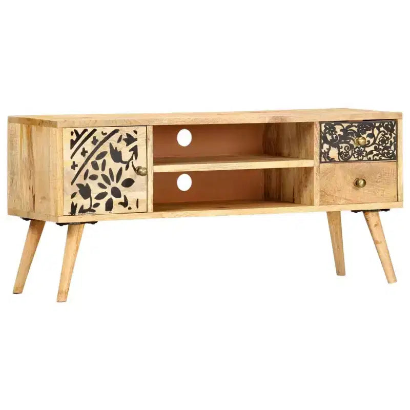 vidaXL Meuble TV en bois de manguier naturel avec accents noirs
