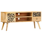 vidaXL Meuble TV en bois de manguier naturel avec accents noirs