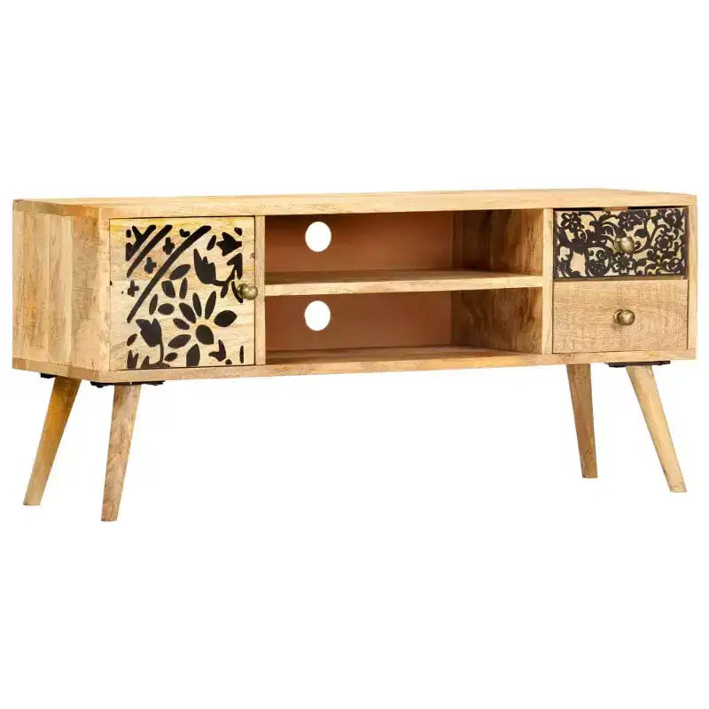 vidaXL Meuble TV en bois de manguier naturel avec accents noirs