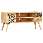 vidaXL Meuble TV en bois de manguier naturel avec accents noirs