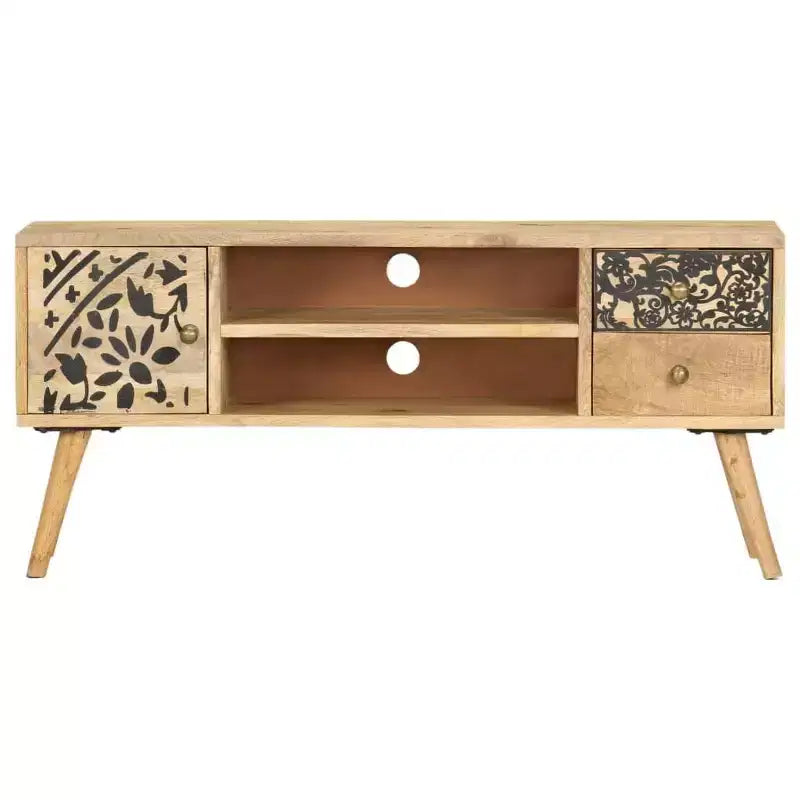vidaXL Meuble TV en bois de manguier naturel avec accents noirs