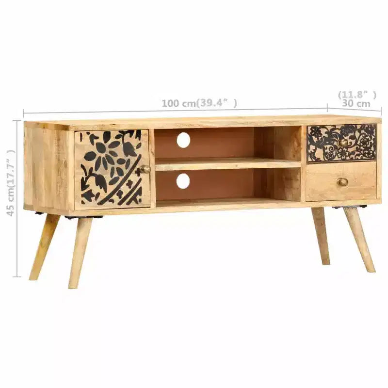 vidaXL Meuble TV en bois de manguier naturel avec accents noirs