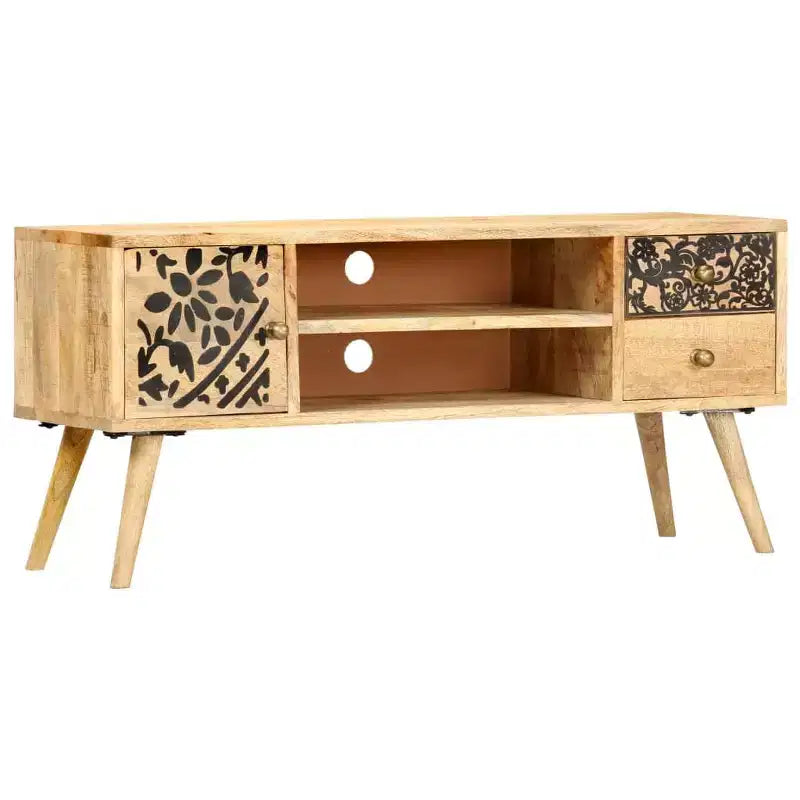 vidaXL Meuble TV en bois de manguier naturel avec accents noirs