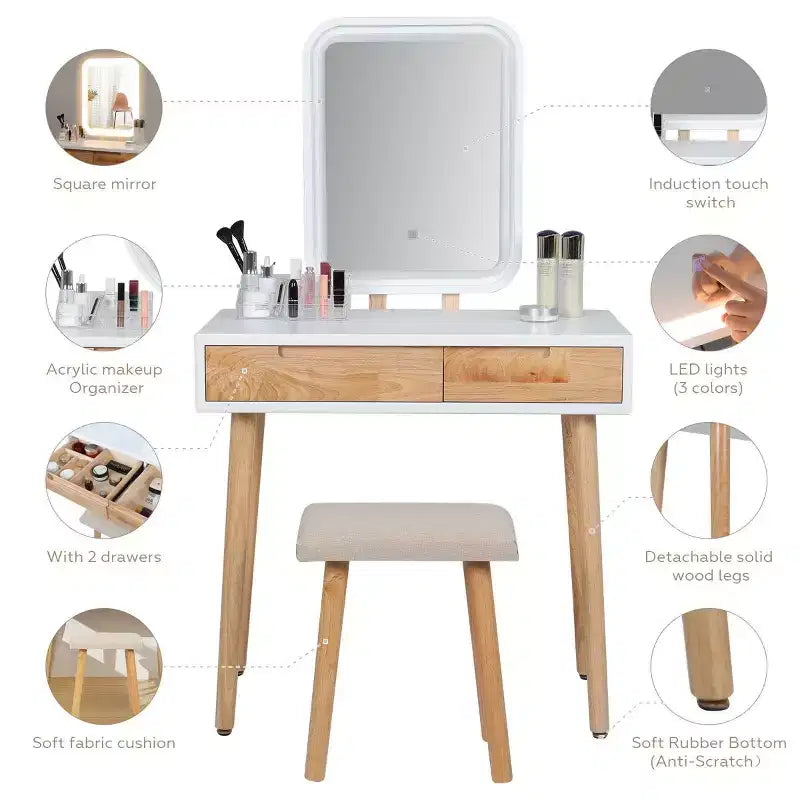 31.5 Ensemble de coiffeuse en bois naturel