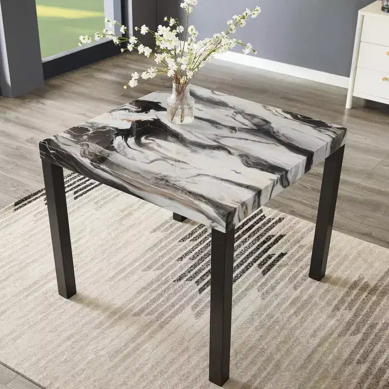 Table de salle à manger à hauteur de comptoir Cavira moderne en faux marbre Roundhill Furniture