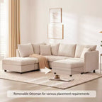 Canapé d'angle modulable en L de 226 cm avec pouf, coussins à rayures verticales, canapé confortable 5 places pour salon ou appartement