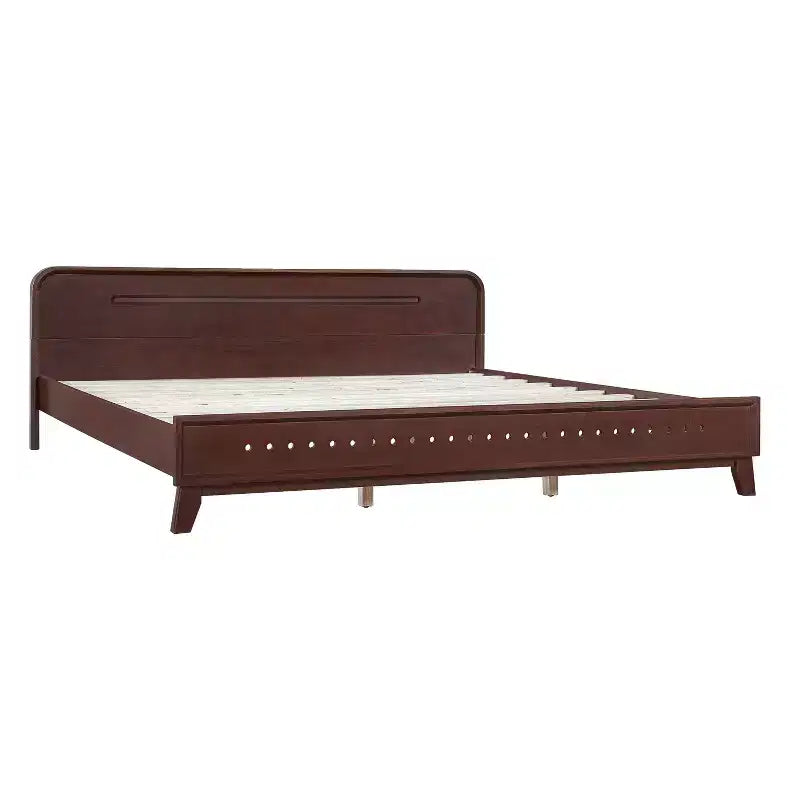 Lit The Misty Moon 82.7 X 77.6 en pin et bois massif, finition noyer foncé, taille King, sommier tapissier intégré