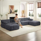 Mjkone Canapé sectionnel modulaire en velours en forme de U avec ottomane combinable gratuitement, canapé convertible 4 places avec garniture à rivets