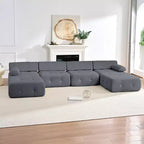 Mjkone Canapé sectionnel modulaire en velours en forme de U avec ottomane combinable gratuitement, canapé convertible 4 places avec garniture à rivets