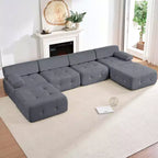 Mjkone Canapé sectionnel modulaire en velours en forme de U avec ottomane combinable gratuitement, canapé convertible 4 places avec garniture à rivets
