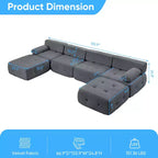 Mjkone Canapé sectionnel modulaire en velours en forme de U avec ottomane combinable gratuitement, canapé convertible 4 places avec garniture à rivets