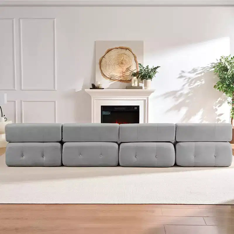 Mjkone Canapé sectionnel modulaire en velours en forme de U avec ottomane combinable gratuitement, canapé convertible 4 places avec garniture à rivets