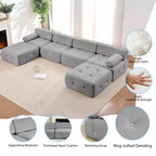 Mjkone Canapé sectionnel modulaire en velours en forme de U avec ottomane combinable gratuitement, canapé convertible 4 places avec garniture à rivets