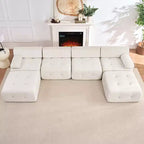 Mjkone U-Shaped Velvet Modular Sectional Sofa With free Combination Ottoman,Convertible 4-Seater Sofa with Rivet Trim