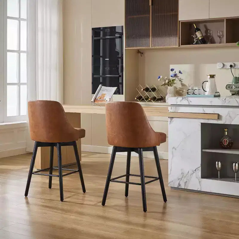 26 Tabourets de Bar Hauteur Comptoir, Chaises de Bar Mid-Century avec Dossier et Pieds en Bois pour Salle à Manger et Îlot de Cuisine