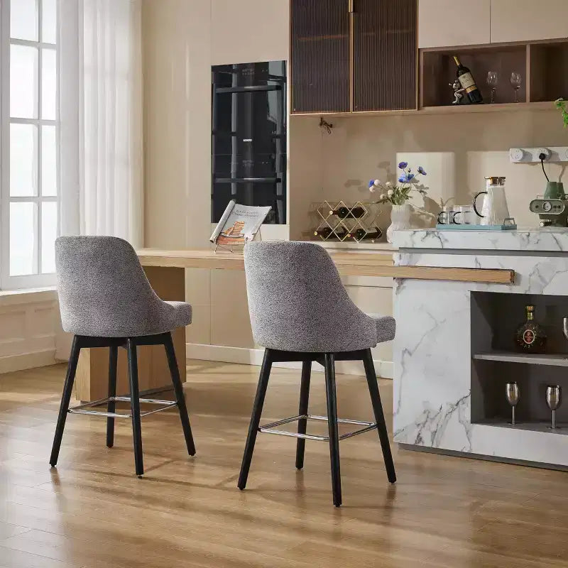 26 Tabourets de Bar Hauteur Comptoir, Chaises de Bar Mid-Century avec Dossier et Pieds en Bois pour Salle à Manger et Îlot de Cuisine