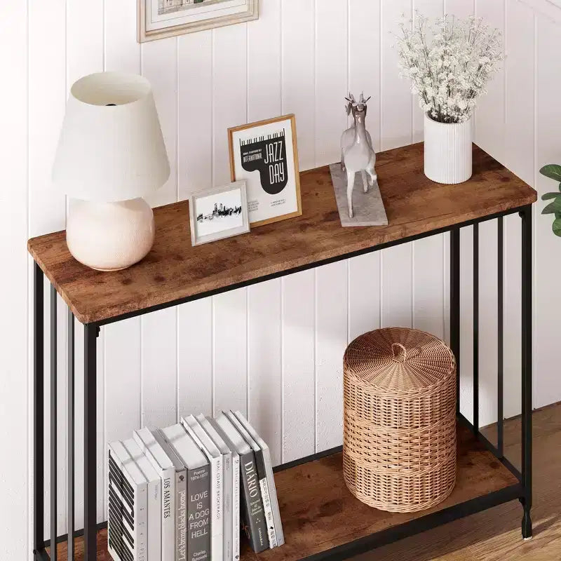 Console d'entrée et étagère de rangement industrielle - Table étroite de 105 cm pour couloir, salon, bureau