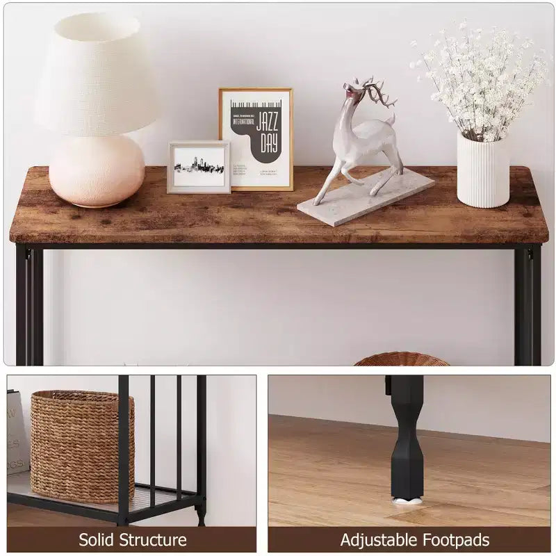 Console d'entrée et étagère de rangement industrielle - Table étroite de 105 cm pour couloir, salon, bureau