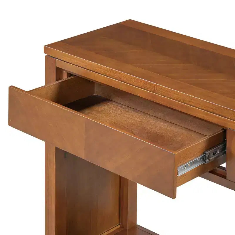 Console MAYEERTY en bois rustique avec tiroirs de rangement et étagère ouverte pour couloir et salon, couleur miel