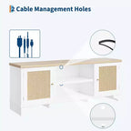 Meuble TV pour téléviseurs jusqu'à 70 pouces, meuble de divertissement en rotin avec 2 armoires et étagère ouverte, table de console média bohème pour salon, appartement