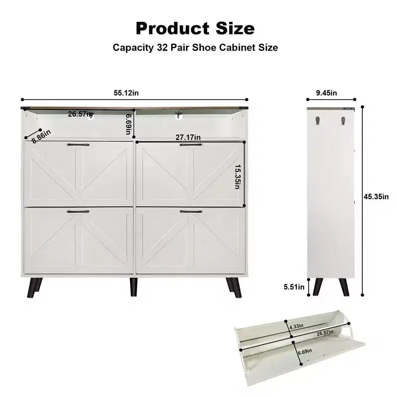 Meuble à chaussures avec 4 tiroirs basculants, étagère à chaussures autoportante avec rangement ouvert, organiseur de rangement à chaussures, meuble à chaussures étroit pour le salon