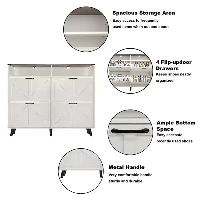 Meuble à chaussures avec 4 tiroirs basculants, étagère à chaussures autoportante avec rangement ouvert, organiseur de rangement à chaussures, meuble à chaussures étroit pour le salon