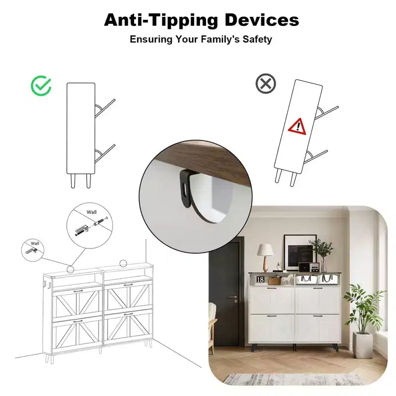 Meuble à chaussures avec 4 tiroirs basculants, étagère à chaussures autoportante avec rangement ouvert, organiseur de rangement à chaussures, meuble à chaussures étroit pour le salon