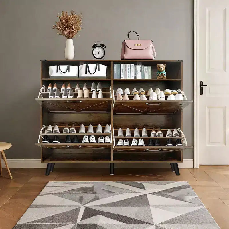 Meuble à chaussures avec 4 tiroirs basculants, étagère à chaussures autoportante avec rangement ouvert, organiseur de rangement à chaussures, meuble à chaussures étroit pour le salon