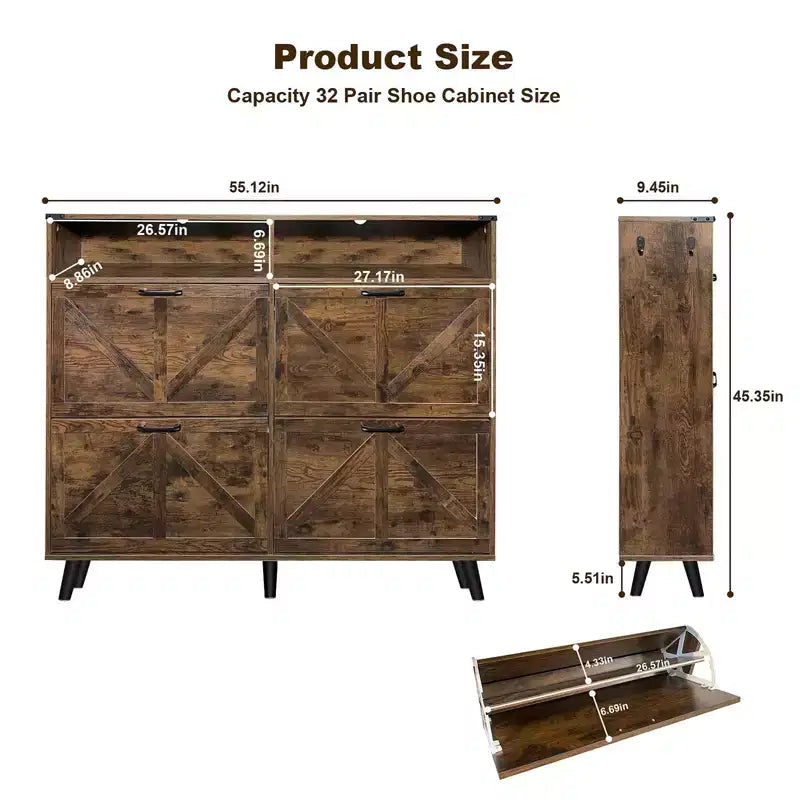 Meuble à chaussures avec 4 tiroirs basculants, étagère à chaussures autoportante avec rangement ouvert, organiseur de rangement à chaussures, meuble à chaussures étroit pour le salon