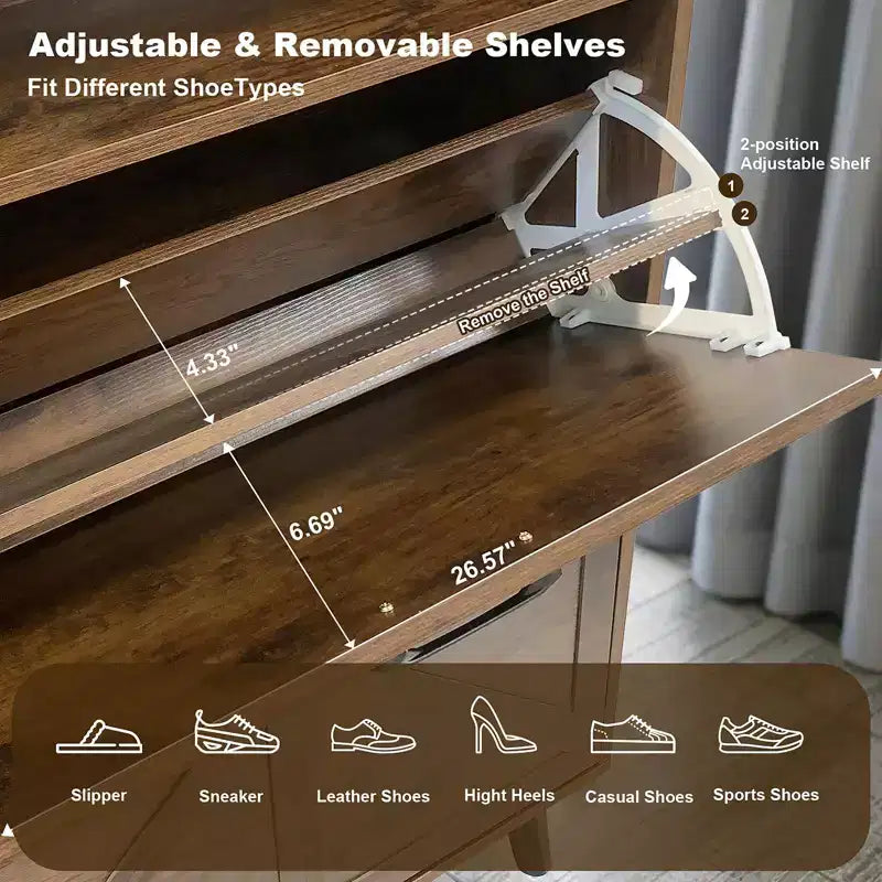 Meuble à chaussures avec 4 tiroirs basculants, étagère à chaussures autoportante avec rangement ouvert, organiseur de rangement à chaussures, meuble à chaussures étroit pour le salon