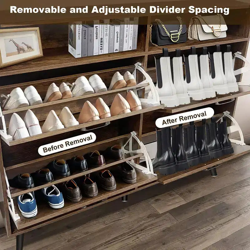 Meuble à chaussures avec 4 tiroirs basculants, étagère à chaussures autoportante avec rangement ouvert, organiseur de rangement à chaussures, meuble à chaussures étroit pour le salon