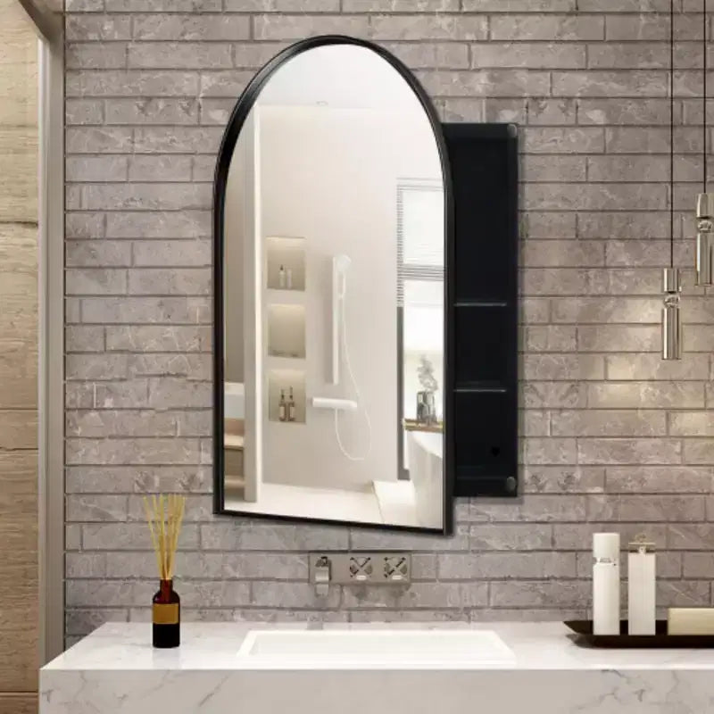 24x36 Inch Arched Recessed Medicine Cabinet, Metal Framed Bathroom Wall Cabinet with Mirror and Adjustable Shelves