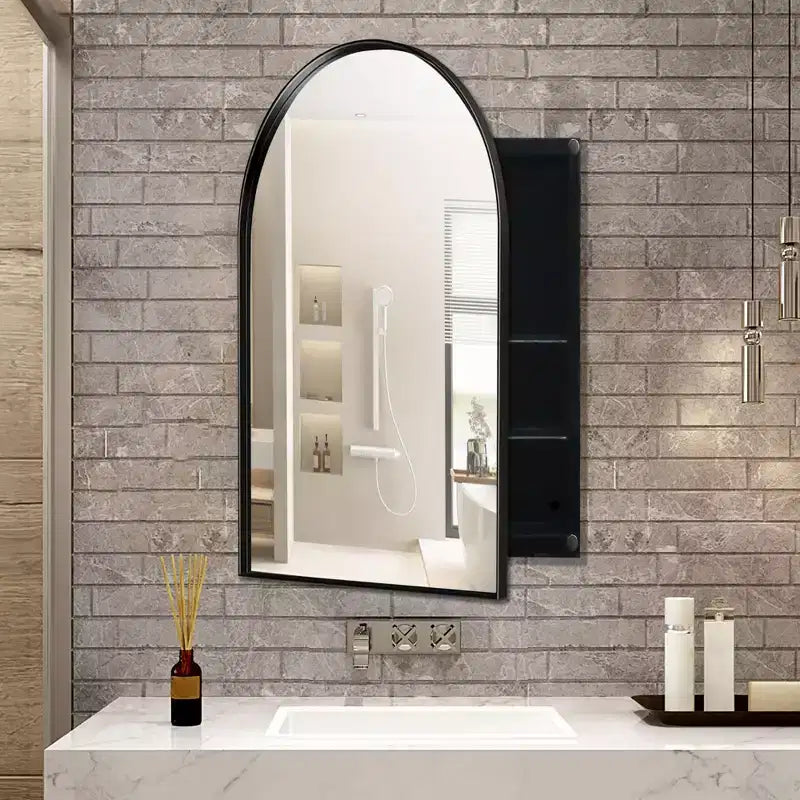 Armoire à pharmacie encastrée arquée 24x36 pouces, armoire murale de salle de bain à cadre métallique avec miroir et étagères réglables