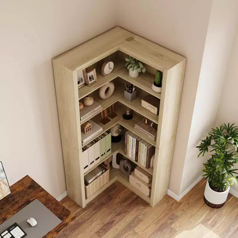 Étagère d'angle TROPOW, Bibliothèque d'angle de style fermier de 182 cm, Grande bibliothèque d'angle en L, Étagère de présentation à 5 niveaux pour livres lourds
