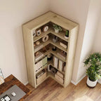 Étagère d'angle TROPOW, Bibliothèque d'angle de style fermier de 182 cm, Grande bibliothèque d'angle en L, Étagère de présentation à 5 niveaux pour livres lourds