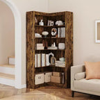 Étagère d'angle TROPOW, Bibliothèque d'angle de style fermier de 182 cm, Grande bibliothèque d'angle en L, Étagère de présentation à 5 niveaux pour livres lourds
