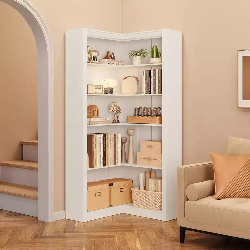 Étagère d'angle TROPOW, Bibliothèque d'angle de style fermier de 182 cm, Grande bibliothèque d'angle en L, Étagère de présentation à 5 niveaux pour livres lourds