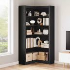 Étagère d'angle TROPOW, Bibliothèque d'angle de style fermier de 182 cm, Grande bibliothèque d'angle en L, Étagère de présentation à 5 niveaux pour livres lourds