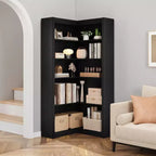 Étagère d'angle TROPOW, Bibliothèque d'angle de style fermier de 182 cm, Grande bibliothèque d'angle en L, Étagère de présentation à 5 niveaux pour livres lourds
